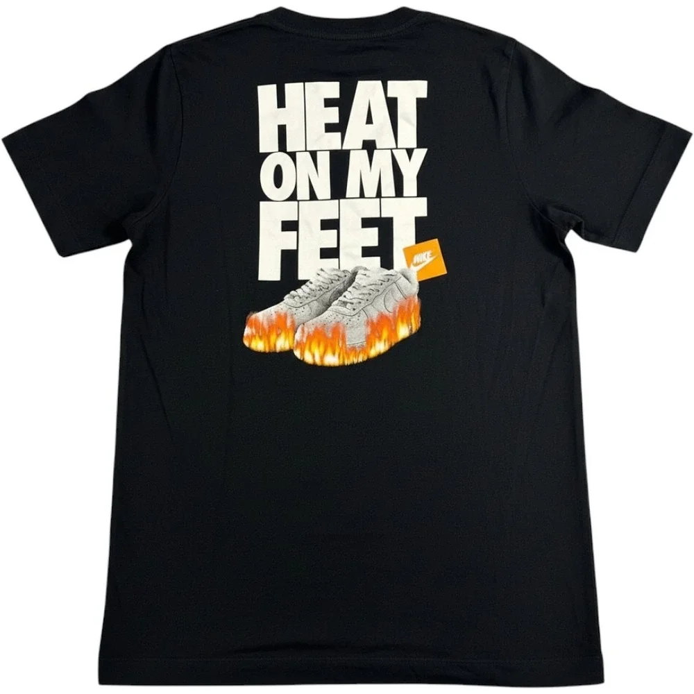 Nike Kids Heat On My‎ Feet Sneaker Flame Graphic T-Shirt Black Large L AF1 Tee
